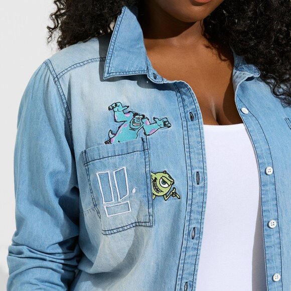 ❤️NWT VINTAGE TORRIID DISNEY PIXAR MONSTERS INC BUTTON TOP - CHAMBRAY PLUS SIZE - Picture 4 of 16